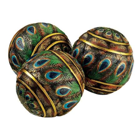 DESIGN TOSCANO Peacock-Feathered Orbs Decorative Accent Balls, PK 3 QM25572